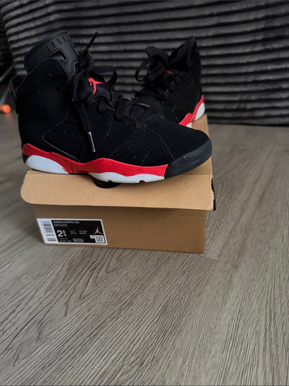 Jordan Kids Black and Red High-Top Sneakers